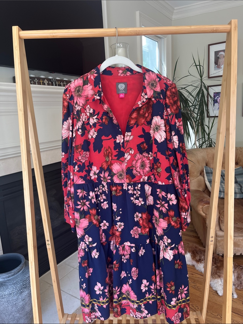 Vince Camuto Red Floral Collared Dress